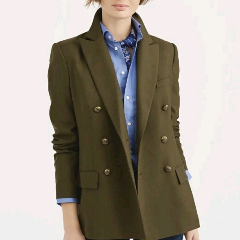 Polo Ralph Lauren Knit Olive Double-Breasted Women's Knit Blazer Size 12